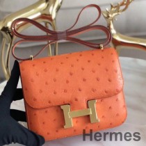 Hermes Constance 18 Håndlavet taske i orange strudslæder