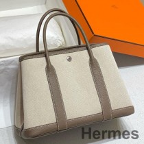 Hermes Garden Party 30 cm taske i Toile og Taupe læder