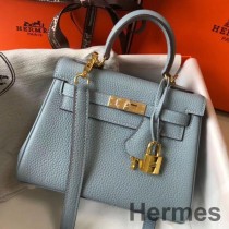 Hermes Kelly 20cm Taske I Blå Lin Clemence Læder GHW