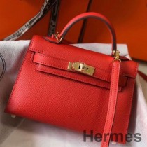 Hermes Kelly Mini II Taske I Rouge Casaque Epsom Læder GHW