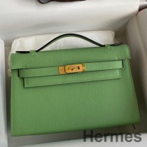 Hermes Kelly Pochette Håndlavet taske i Vert Criquet Epsom kalveskind
