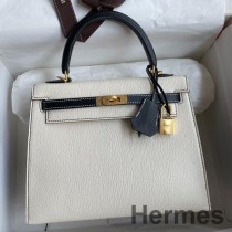 Hermes Kelly Sellier 25 Bicolor taske i hvid og sort Mysore gedeskind