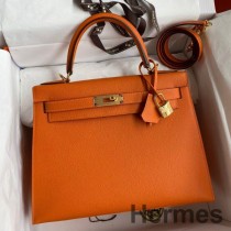 Hermes Kelly Sellier 28 Håndlavet taske i orange Epsom kalveskind