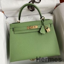 Hermes Kelly Sellier 28 Håndlavet taske i Vert Criquet Epsom kalveskind