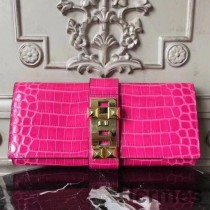Hermes Medor clutch taske i rosa rød krokodille læder