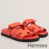 Hermes Chypre-sandaler til mænd i orange Epsom kalveskind