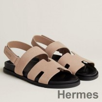 Hermes geniale sandaler til mænd i beige ruskind af kalveskind