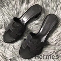 Hermes Oasis Sandaler I Sort ruskind med Rhinestone