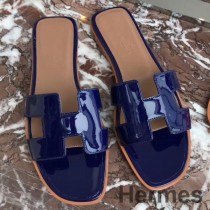 Hermes Oran Sandaler I Blå Laklæder