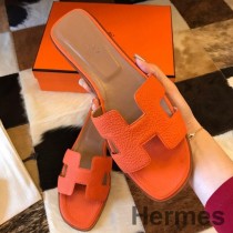 Hermes Oran Slide Sandaler I Orange Clemence Læder