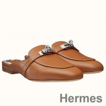 Hermes Oz Mules i brunt kalveskind