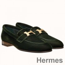 Hermes Paris Loafers i mørkegrøn fløjl