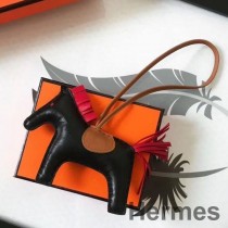 Hermes Rodeo Horse Bag Charm I Sort/Kamarel/Rød Læder