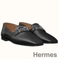 Hermes Time Loafers i sort gedeskind