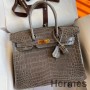 Hermes Birkin 30 håndlavet taske i taupe krokodille Niloticus skinnende hud