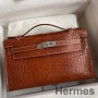 Hermes Kelly Pochette Håndlavet taske i guld mat alligator læder