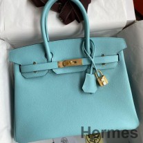 Mála Lámhdhéanta Hermes Birkin 30 Retourne I gCraiceann Calf Blue Atoll Epsom