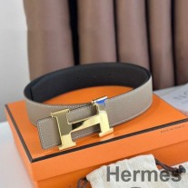 Crios Inchúlaithe Hermes H 38MM i Leathar Epsom Liath agus Dubh
