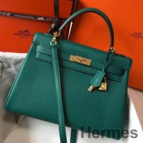 Mála Hermes Kelly 32cm I Leathar Clemence Malachite GHW