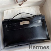 Mála Lámhdhéanta Hermes Kelly Pochette I gCraiceann Calf Bosca Dubh