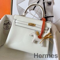 Hermes Kelly Retourne 25 Mála Lámhdhéanta I gCraiceann Calf Craie Swift