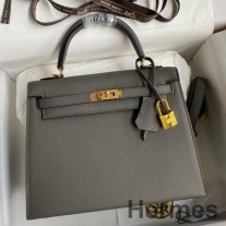 Hermes Kelly Díoltóir 28 Mála Lámhdhéanta I gCraiceann Calf Etain Epsom