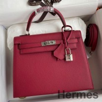 Hermes Kelly Díoltóir 28 Mála Lámhdhéanta I Ruby Epsom Calfskin