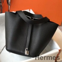 Hermes Picotin Lock 18 Mála I Leathar Clemence Dubh
