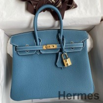 Mála Lámhdhéanta Hermes Birkin 25 I Leathar Jean Clemence Gorm