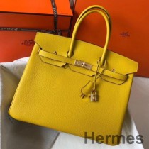 Mála Hermes Birkin 35cm I Leathar Clemence Buí GHW