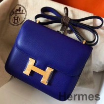 Mála Lámhdhéanta Hermes Constance 18 I Leathar Gorm Epsom Leictreach