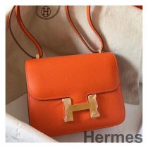 Mála Lámhdhéanta Hermes Constance 18 I Leathar Oráiste Epsom