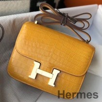 Mála Lámhdhéanta Hermes Constance 18 I crogall cabhraithe Buí