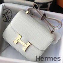 Mála Hermes Constance 24cm I crogall cabhraithe Bán