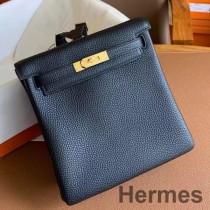 Hermes Kelly Ado Backpack i Black Clemence Leathar
