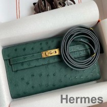 Hermes Kelly Classique To Go Sparán i Leathar Ostrich Malachite