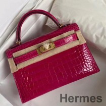 Mála Lámhdhéanta Hermes Kelly Mini II I gCrogall Ailigéadar Dearg na Rós