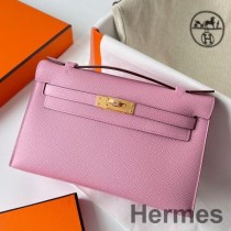 Mála Lámhdhéanta Hermes Kelly Pochette I gCraiceann Calf Mauve Sylvestre Epsom