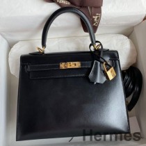 Hermes Kelly Díoltóir 25 Mála Lámhdhéanta I gCraiceann Caonna Bosca Dubh