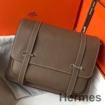 Hermes Steve 35 Mála Teachtaire I Taupe Clemence Calfskin