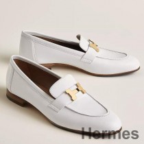 Hermes Women's Paris Loafers i White Goatskin