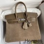 Mála Grizzly Hermes Birkin 25 i Taupe Veau Doblis agus Swift Leathar