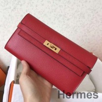 Klasični dugi novčanik Hermes Kelly od crvene Epsom kože