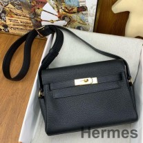 Hermes Kelly kurirska torba od crne Clemence kože