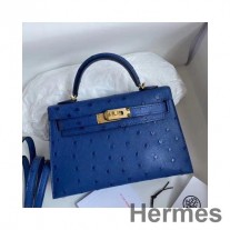 Hermes Kelly Mini II ručno rađena torba od plave električne nojeve kože