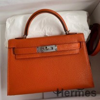 Hermes Kelly Mini II Sellier ručno izrađena torba od narančaste Chevre Mysore kože