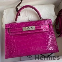 Hermes Kelly Mini II Sellier ručno izrađena torba od sjajne aligatorove kože Rose Scheherazade