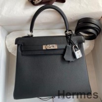 Hermes Kelly Retourne 25 ručno rađena torba od crne brze teleće kože