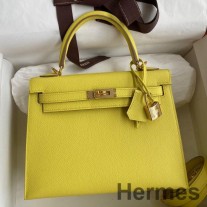 Hermes Kelly Sellier 25 ručno izrađena torba od limete Epsom teleće kože