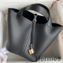 Hermes Picotin Lock 22 ručno izrađena torba od crne Clemence kože